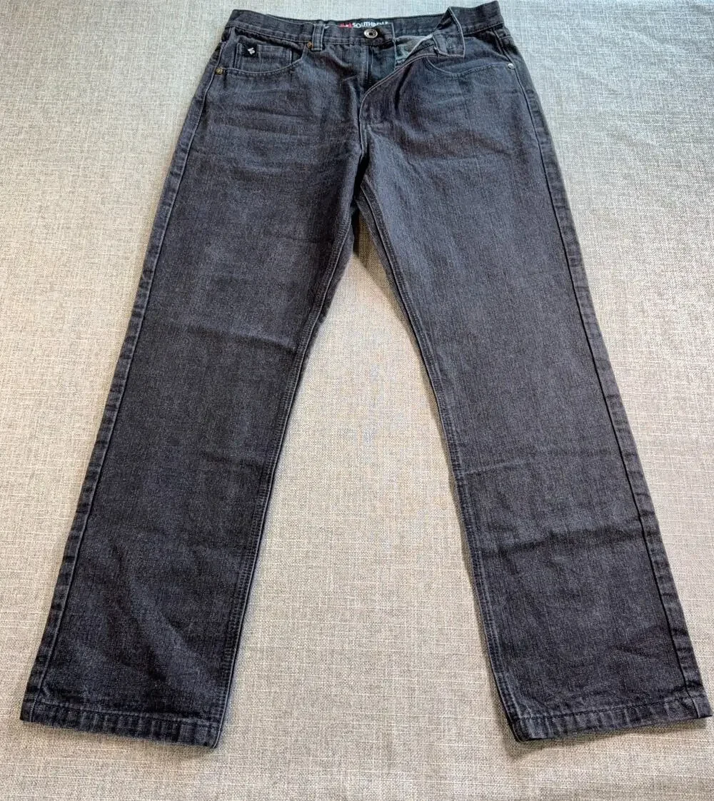 Southpole Jeans Mens 34x32 Black Denim Y2K Streetwear Relaxed Straight Fit 2000s